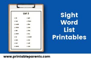 Free Sight Words List Printable