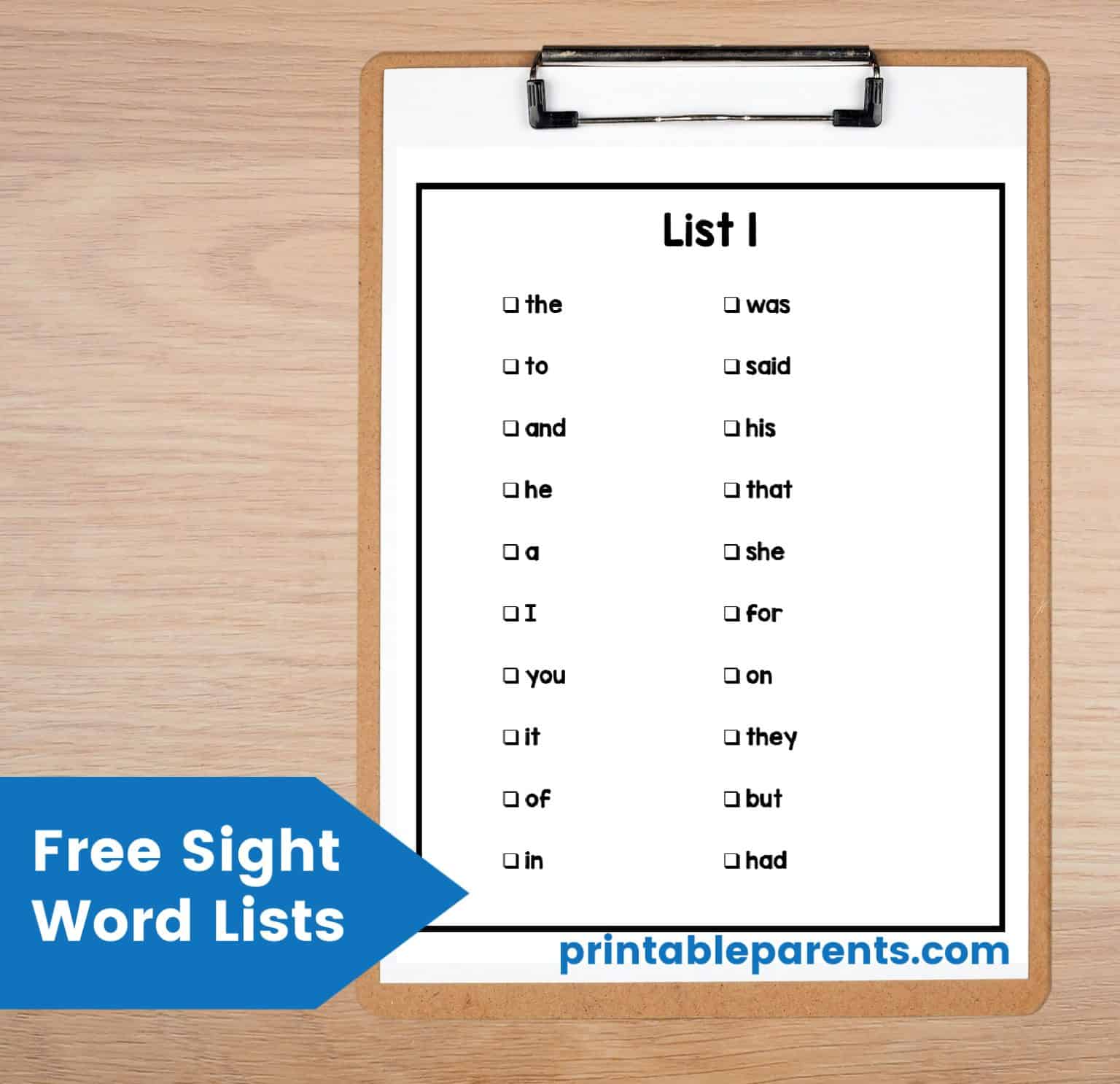 Free Sight Words List Printable - Printable Parents