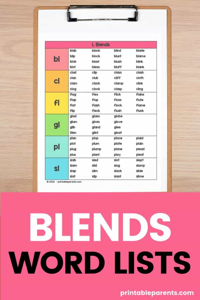 Consonant Blends Word List - Printable Parents
